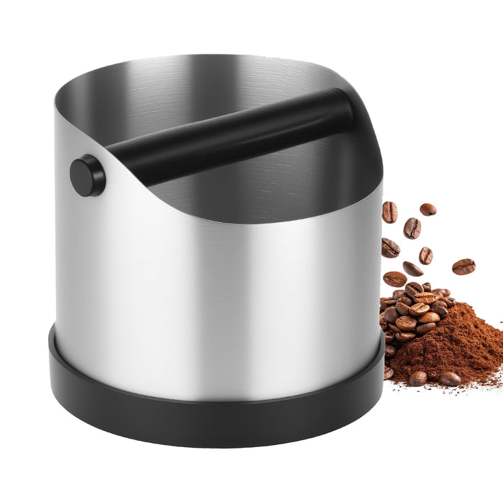 VINATO Edelstahl Abklopfbehälter 1,2L für Siebträger, Espresso Knock Box mit abnehmbarer Klopfstange