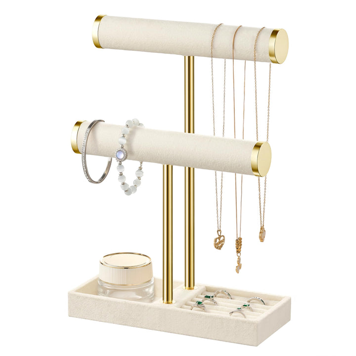 Schmuck Organizer mit 2 Ebenen - Beige Schmuckständer Armbänder, Abnehmbarer T-Steg Schmuck Ständer,
