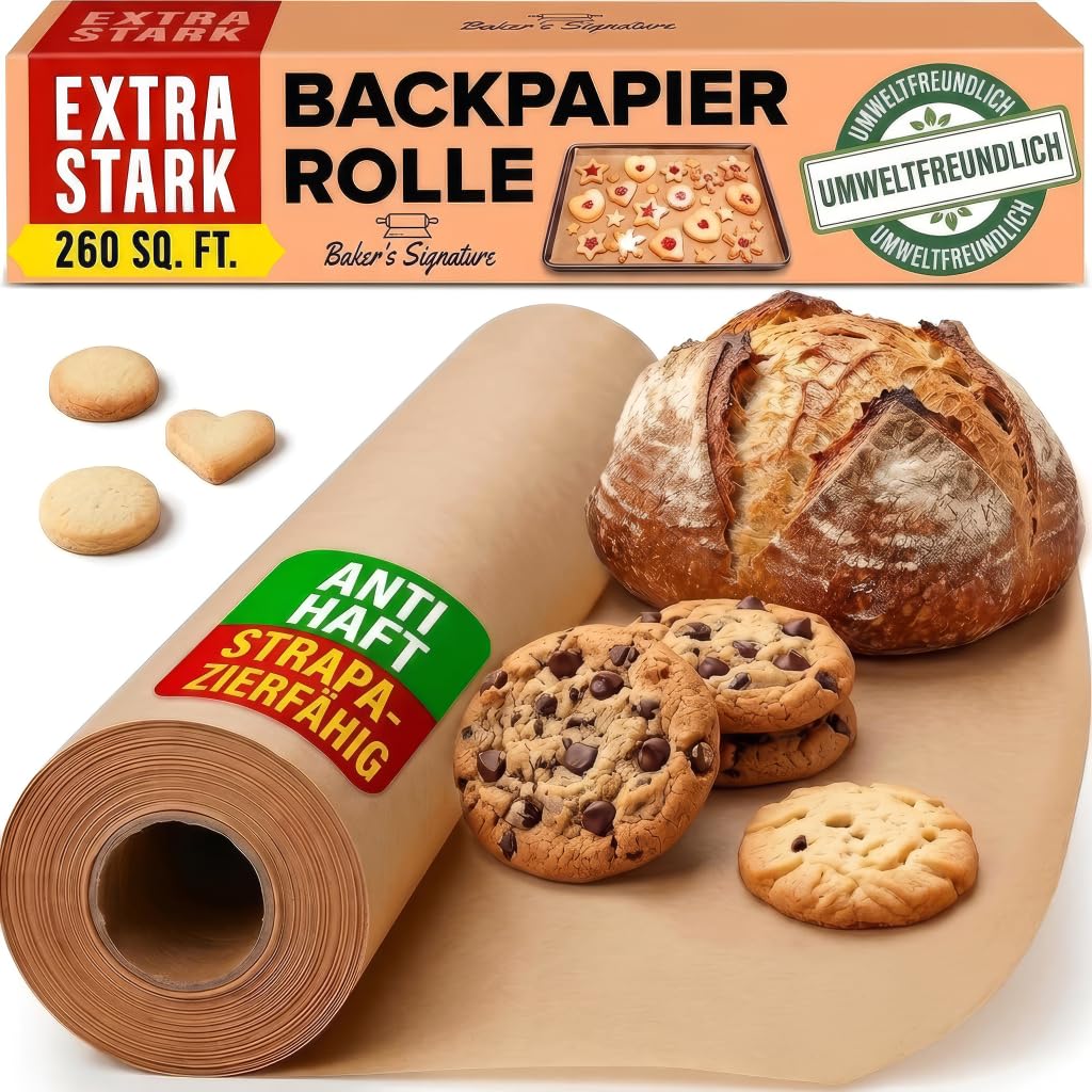 Ungewachstes Backpapier Rolle – 38cm x 64m Butterbrotpapier mit Schneidemesser, Pergamentpapier Roll