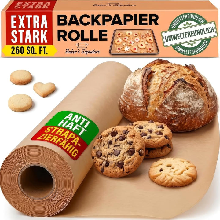 Ungewachstes Backpapier Rolle – 38cm x 64m Butterbrotpapier mit Schneidemesser, Pergamentpapier Roll