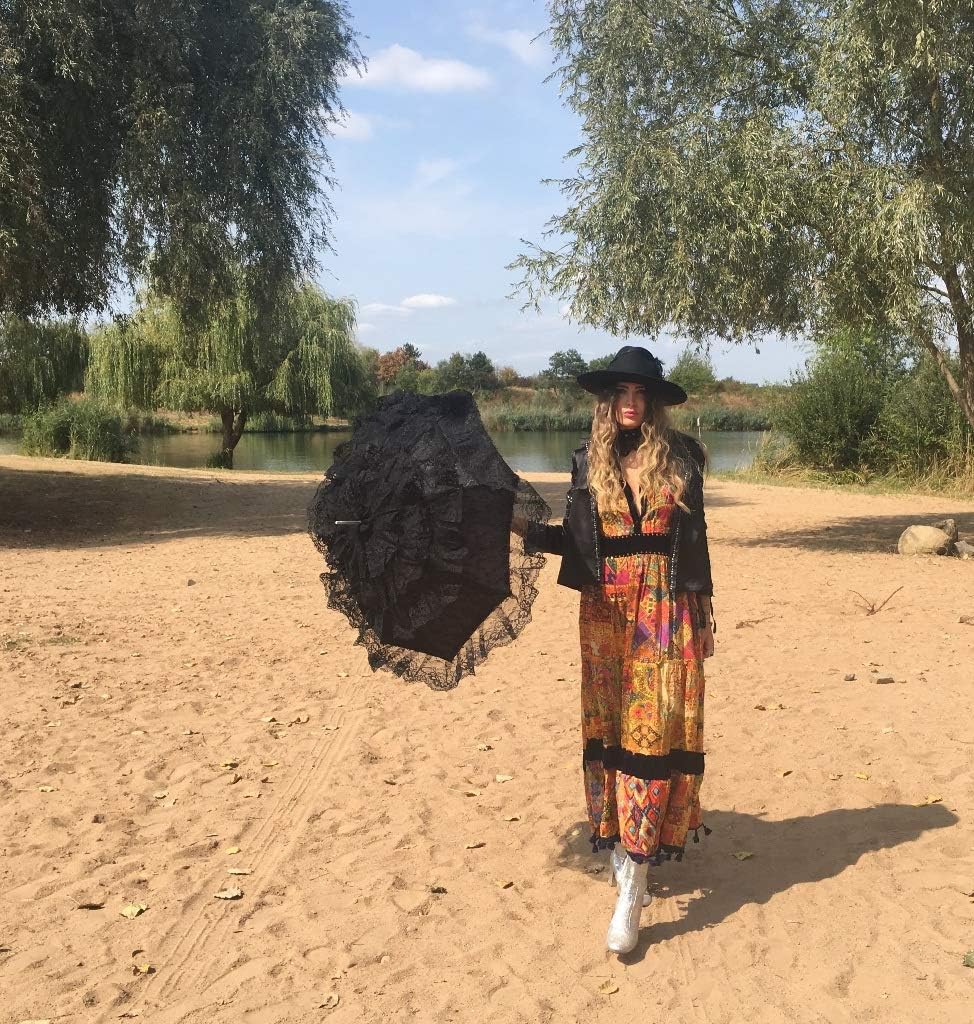 VON LILIENFELD Regenschirm Damen Sonnenschirm Brautschirm Hochzeitsschirm Melissa schwarz Rüschen