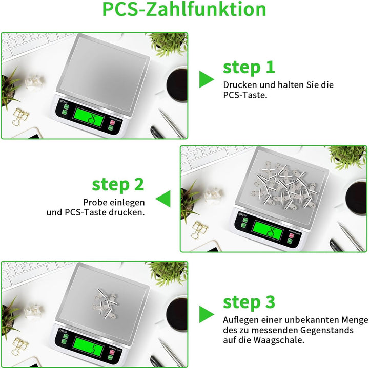 Grosser Edelstahl Küchenwaage 40kg/1g Digitalwaage mit 6 Masseinheiten und LCD Display Küchenwaage m