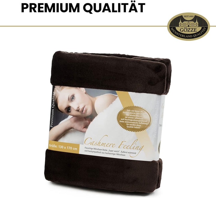 Gözze - Premium Cashmere-Feeling Wohn- und Kuscheldecke, 500 g/m², 130 x 170 cm - Schoko Schoko 130