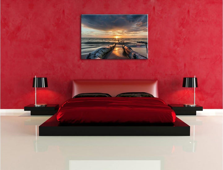 Strand Öl Effekt, Format: 100x70 auf Leinwand, XXL riesige Bilder fertig gerahmt mit Keilrahmen, Kun