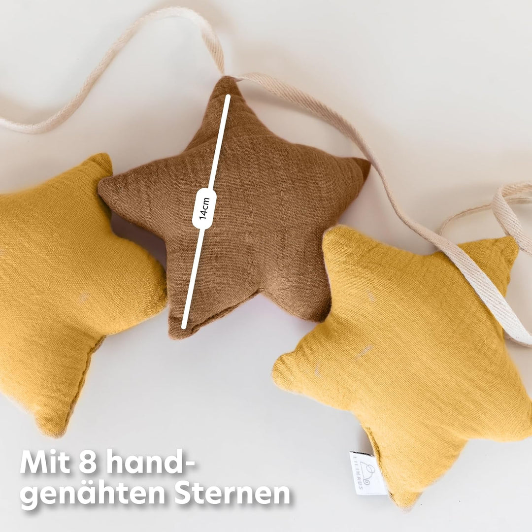 lilimaus Sternen Wimpelkette Stoff - Wimpelkette Kinderzimmer - 100% Baumwolle Handmade Girlande Sto