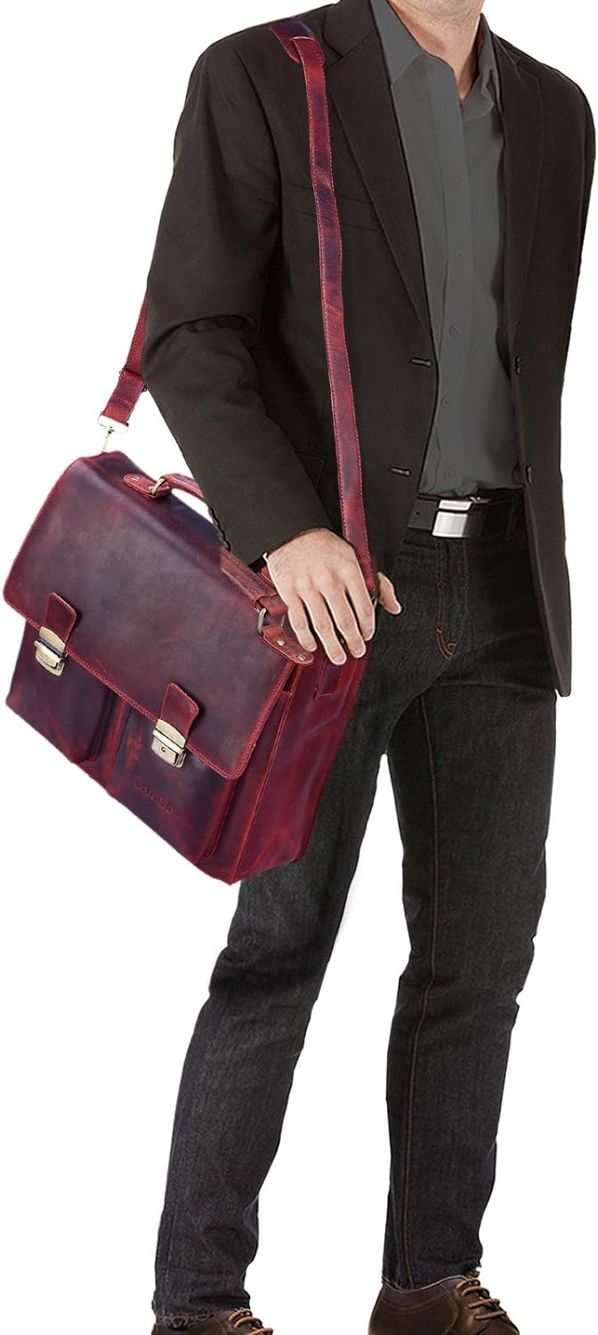 STILORD 'Tiberius' Retro Aktentasche Leder Businesstasche zum Umhängen DIN A4 Dokumententasche mit S