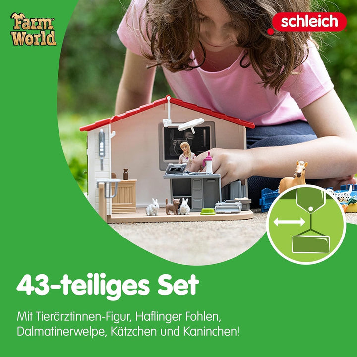 schleich 42502 Tierarzt-Praxis mit Haustieren, für Kinder ab 3+ Jahren, FARM WORLD - Spielset neue V
