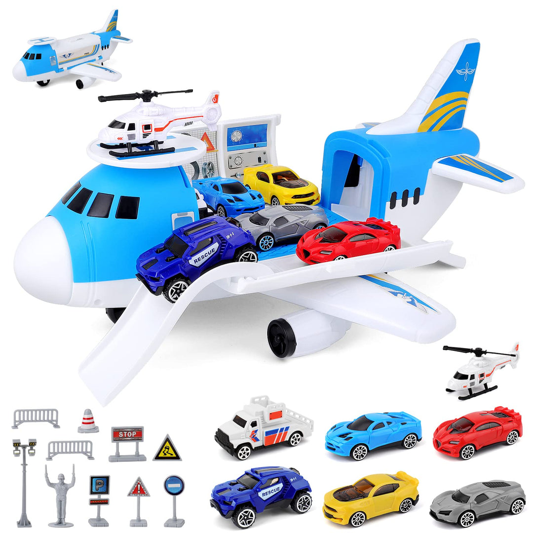 deAO Transport Flugzeug Spielzeug, 19Stck Transport Cargo Fluggeräte mit Auto Spielzeug Spiel Set un