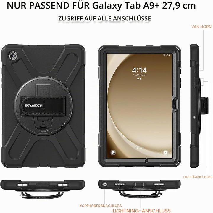 BRAECN für Galaxy Tab A9+ Hülle - Samsung Tablet A9 Plus 11" 2023 Schwarz | Stossfeste Schutzhülle m