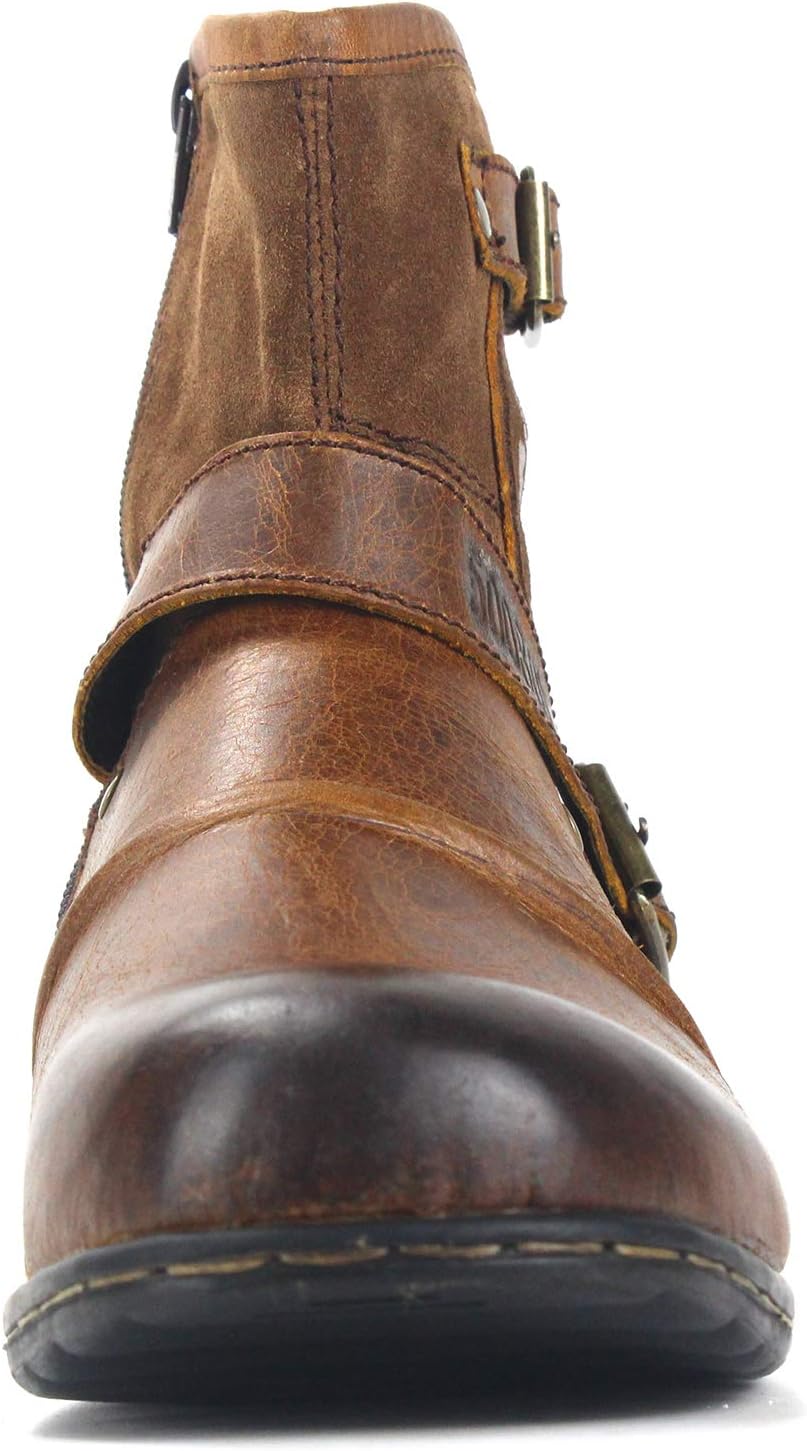COWSDELLA Herren Stiefel aus Leder Rindsleder mit Gummisohle Biker Motorrad Boots mit Reissverschlus