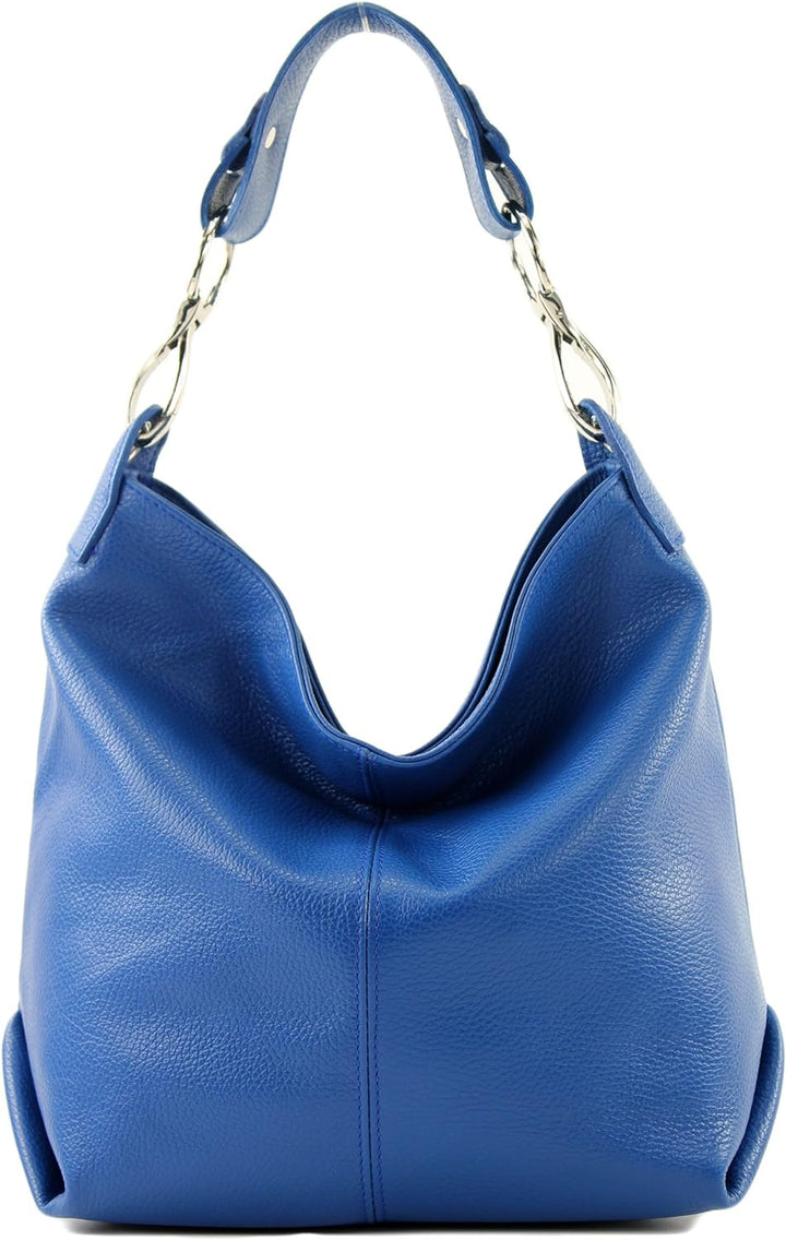 modamoda de - T168 - ital Schultertasche Umhängetasche aus Leder Blau