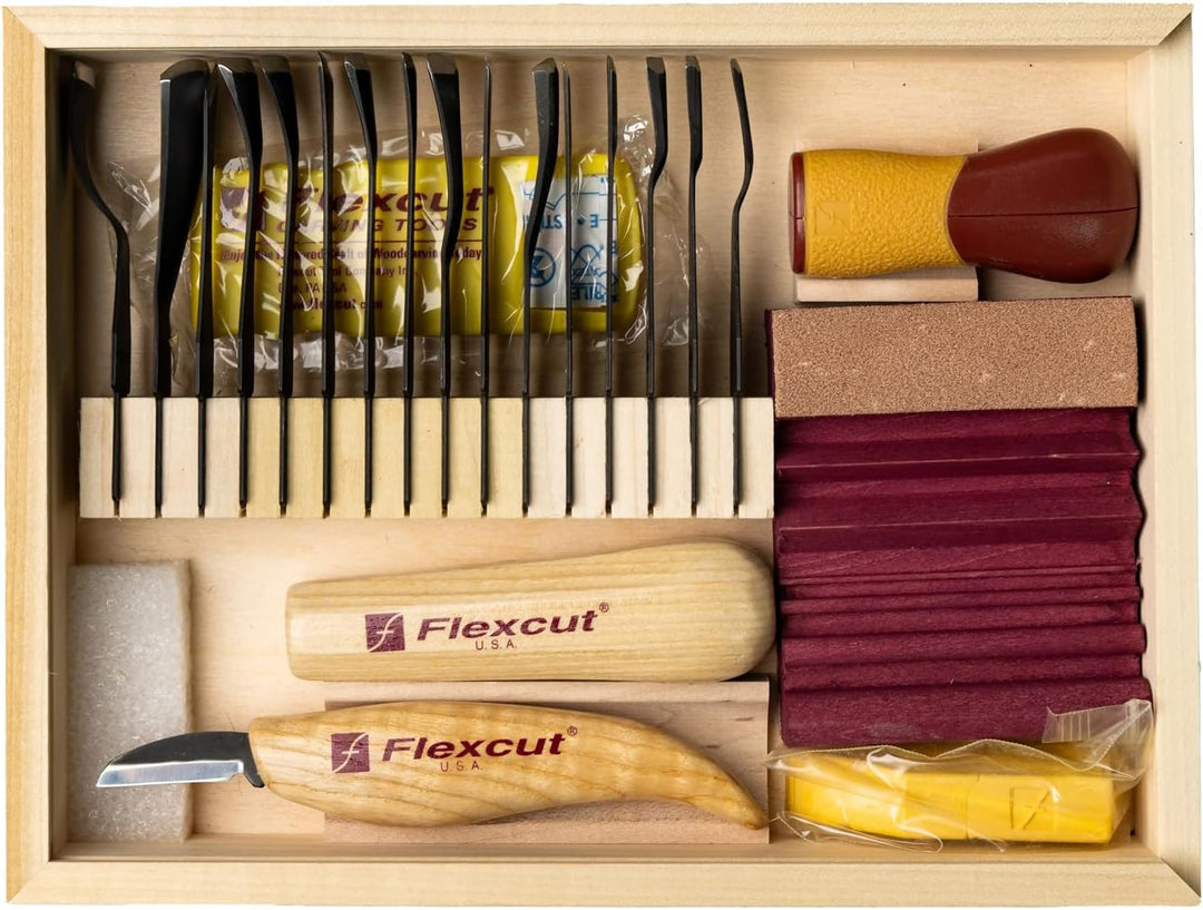 Flexcut, Schnitzmesser, Deluxe Starter Carving Set, Hobbimesser, Carving, Messer für Bastler, Gold