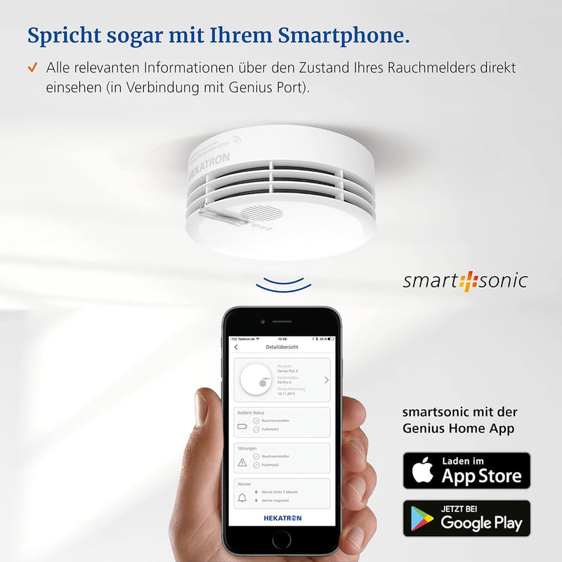 Hekatron 31-5000020-13-01 Rauchmelder Genius PLUS mit integrierter Batterie (10 Jahre Lebensdauer) –