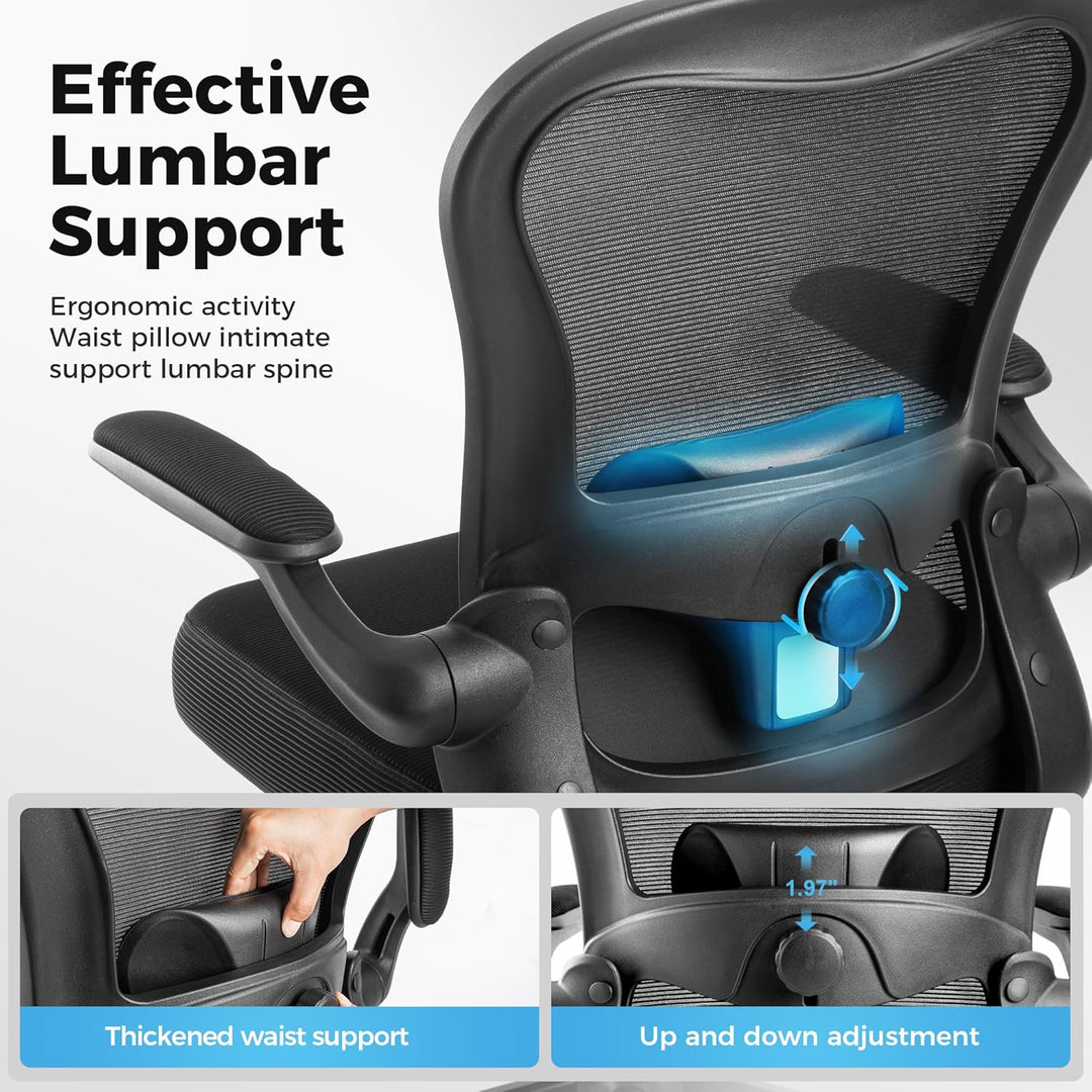 ALPHA HOME Bürostuhl Ergonomischer Schreibtischstuhl mit Lendenwirbelstütze, Höhenverstellbar, Büros
