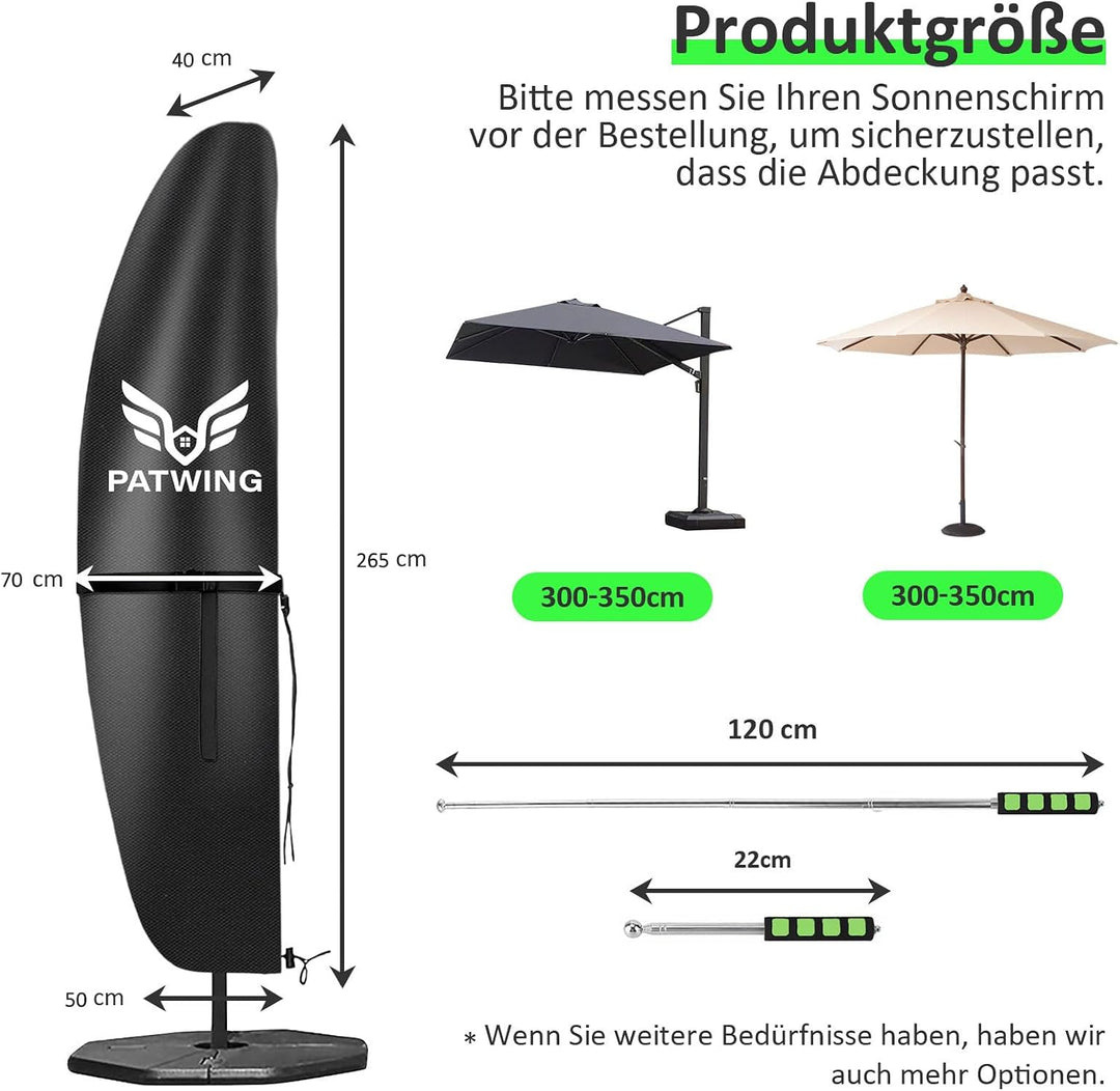 Sonnenschirm Schutzhülle mit Stab - 600D Oxford Abdeckung für Ampelschirm 2 bis 4 M, Wetterfest, Was
