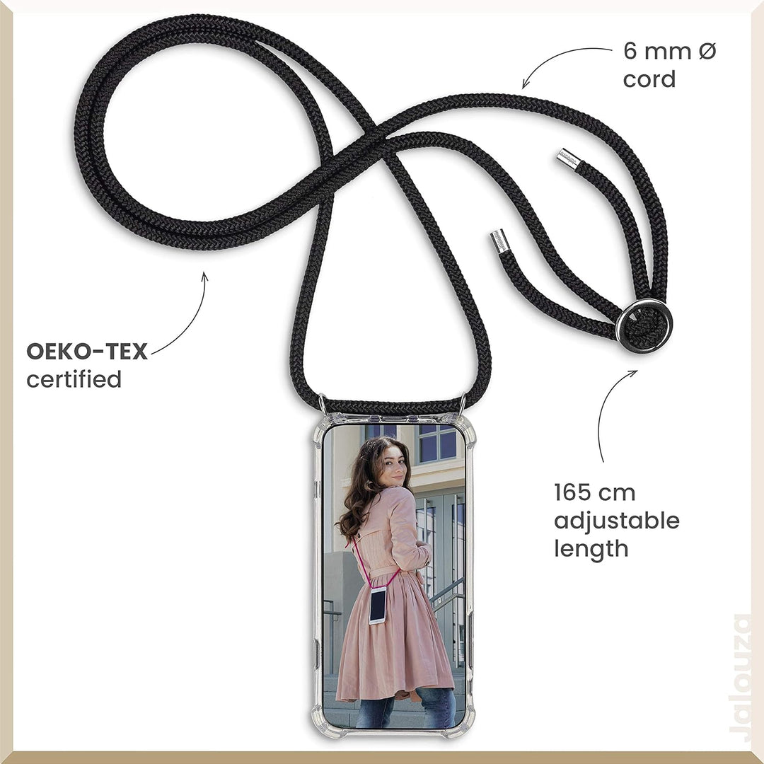 Jalouza Handykette, Kordel & Hülle Bundle kompatibel mit iPhone 12 & 12 Pro - Gliederkette in Silber