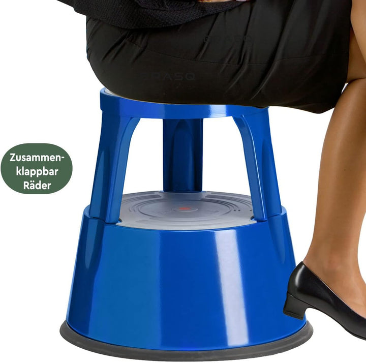 BRASQ Tritthocker mit Rollen ST300 Premium, Elefantenfuss, aus robustem und hochwertigem Stahl, mit