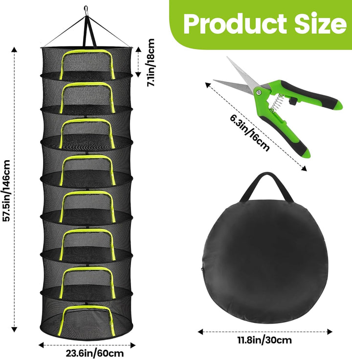 8 Lagiges Trockennetz Kräuter, Breite 60cm,Trockennetz Grow Klappbar Aufhängen für Getrocknetem Blum