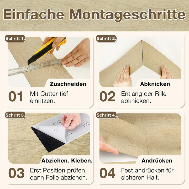 MULGREAT Holzoptik Vinyl Bodenbelag in Beige Eiche– 5,02 m² Selbstklebender, rutschfester &amp; wasserdi