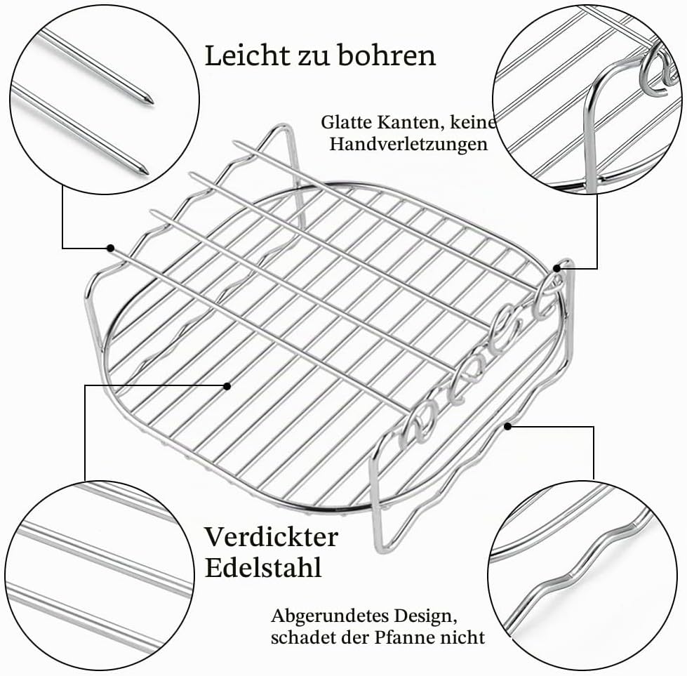 Heissluftfritteuse Zubehör, dellyy Airfryer Zubehör, Air Fryer Rack 17 cm, Rack Heissluftfritteuse,