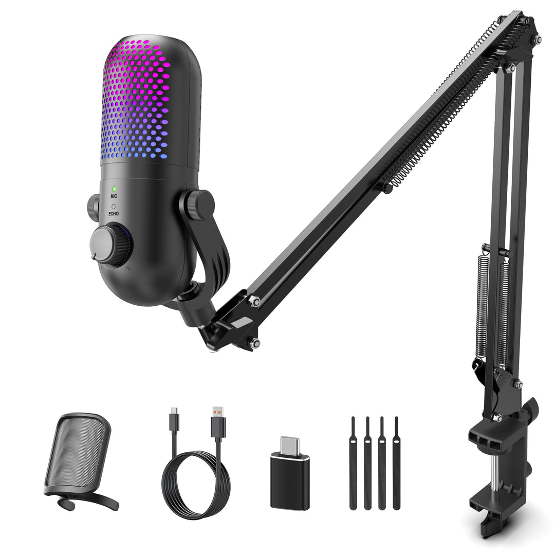 USB Mikrofon PC Gaming RGB: Microphone Mit Arm Schwarz - Gaming Zubehör PS4 & PS5 - Gaming Mic mit S