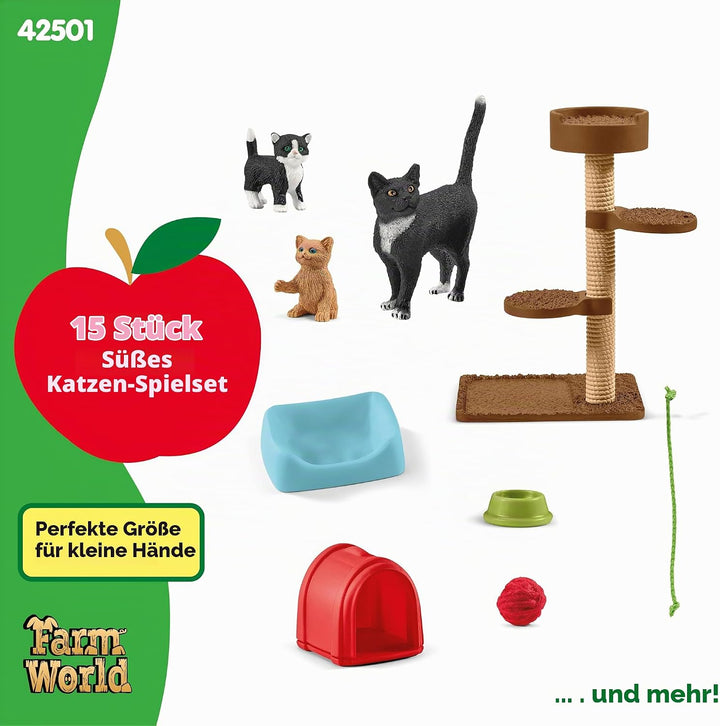 schleich 42501 Spielspass für niedliche Katzen, für Kinder ab 3+ Jahren, FARM WORLD - Spielset Singl