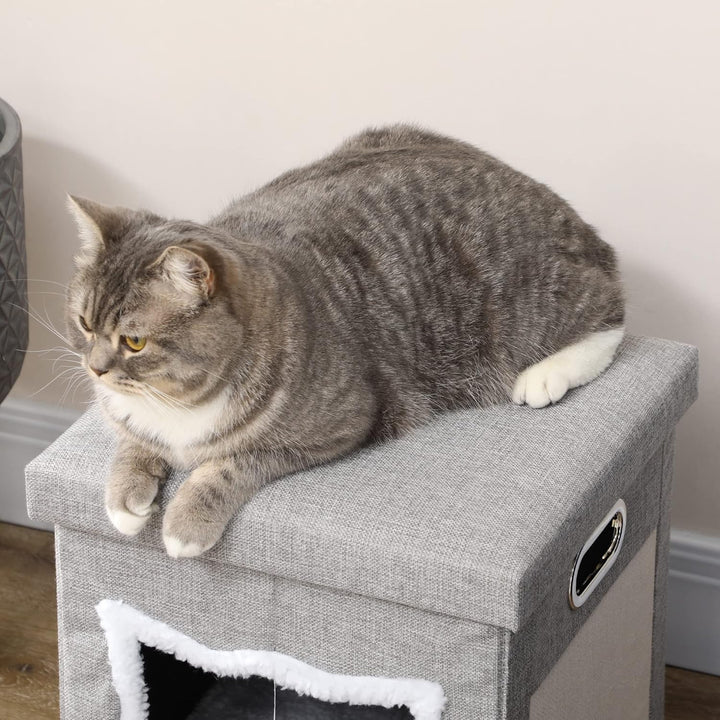 PawHut Katzenhöhle Katzenbett mit waschbarem Kissen, Kratzmatte, Spielball, Anti-Rutsch-Fussmatten K