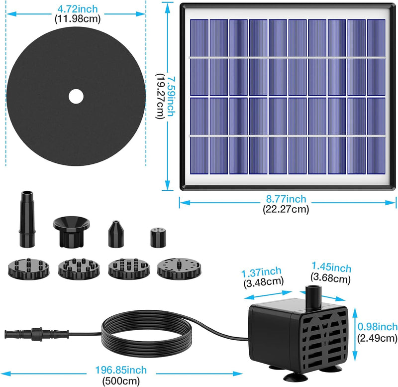 AISITIN Solar Springbrunnenpumpe 6,5 W Panel Backup Solar Wasserpumpe Schwimmender Brunnen 6 Düsen f