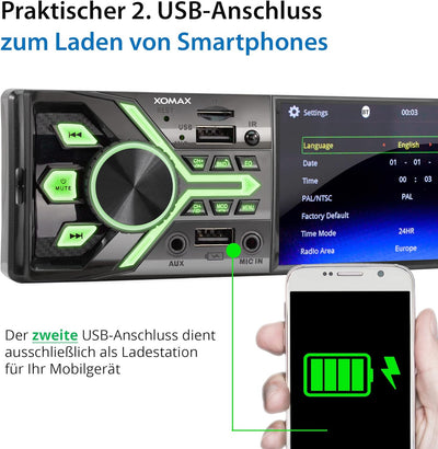 XOMAX XM-V424 Autoradio mit 4.1" / 10 cm Bildschirm I Bluetooth Freisprecheinrichtung I RDS I MP3 I