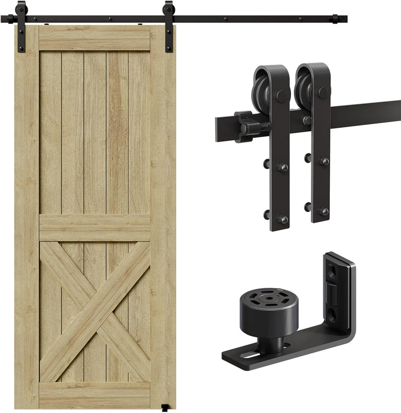 CCJH 243cm (8FT) Schiebetür Set schiene laufschienen mit Bodenführung Holz schiebetürbeschlag, Nachr