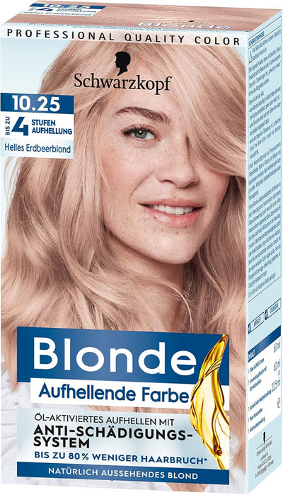 Schwarzkopf Blonde Aufhellende Farbe 10.25 Helles Erdbeerblond (3 x 142 ml), Haarfärbemittel für Öl-