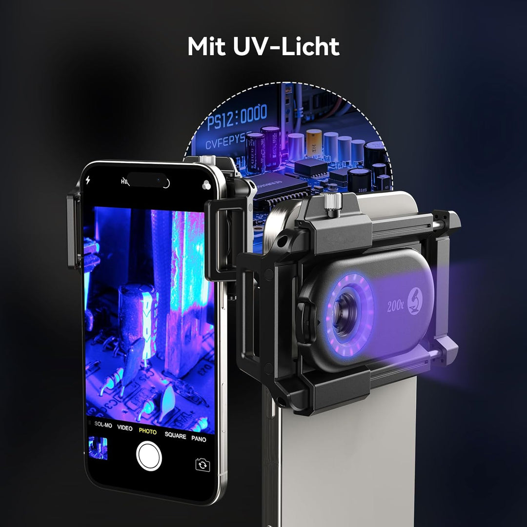 200x Handy-Mikroskop linse mit CPL,Handy-Mikroskoplinse mit LED UV-Licht/Universal-Clip, praktisches