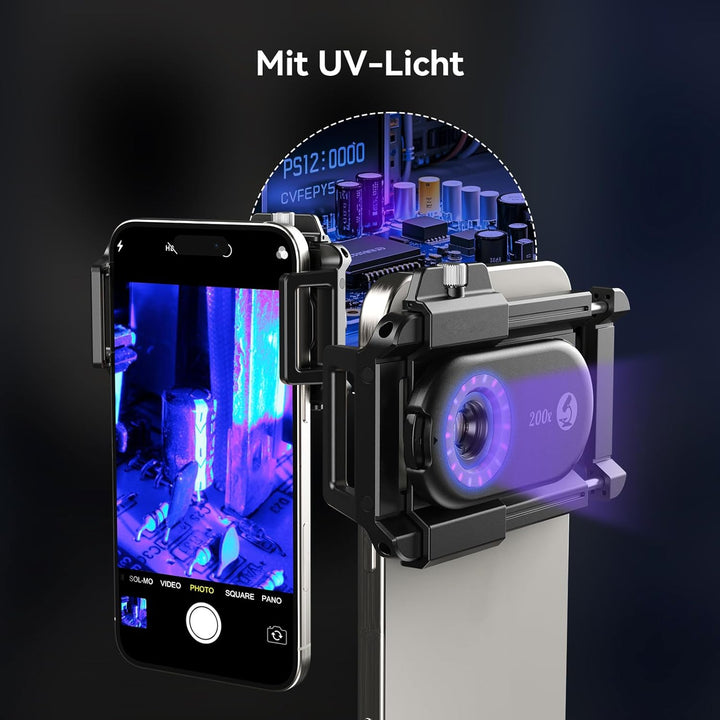 200x Handy-Mikroskop linse mit CPL,Handy-Mikroskoplinse mit LED UV-Licht/Universal-Clip, praktisches