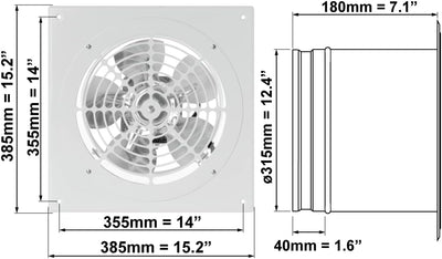 Ø 315mm Wand befestigter Abluftventilator Rohrlüfter Wand Niederdruck Ventilator Wandflansch Zu-Ablu