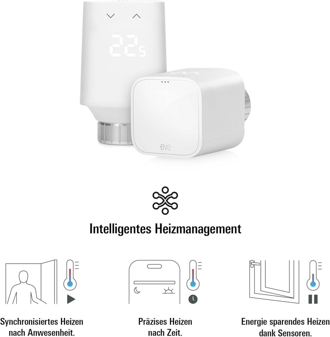Eve Thermo (Matter, 5. Gen.) 4er Pack: Smartes Heizkörperthermostat, Heizkosten sparen, funktioniert