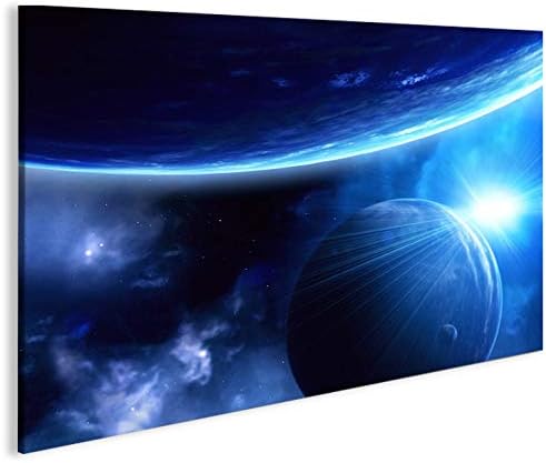 islandburner Bild Bilder auf Leinwand Blue Space V2 Weltall Planeten Weltraum 1p XXL Poster Leinwand