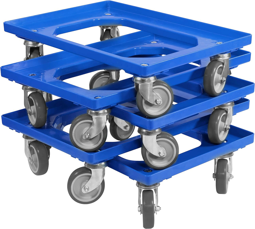 5 Stück Transportroller für Kisten 60 x 40 cm mit 4 Lenkrollen in blau