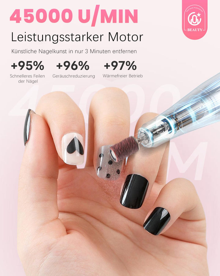 CozyZen Kabellose Nagelfeile Professionell: 45000 U/min Wiederaufladbare Elektrische Nagelfeile Set,