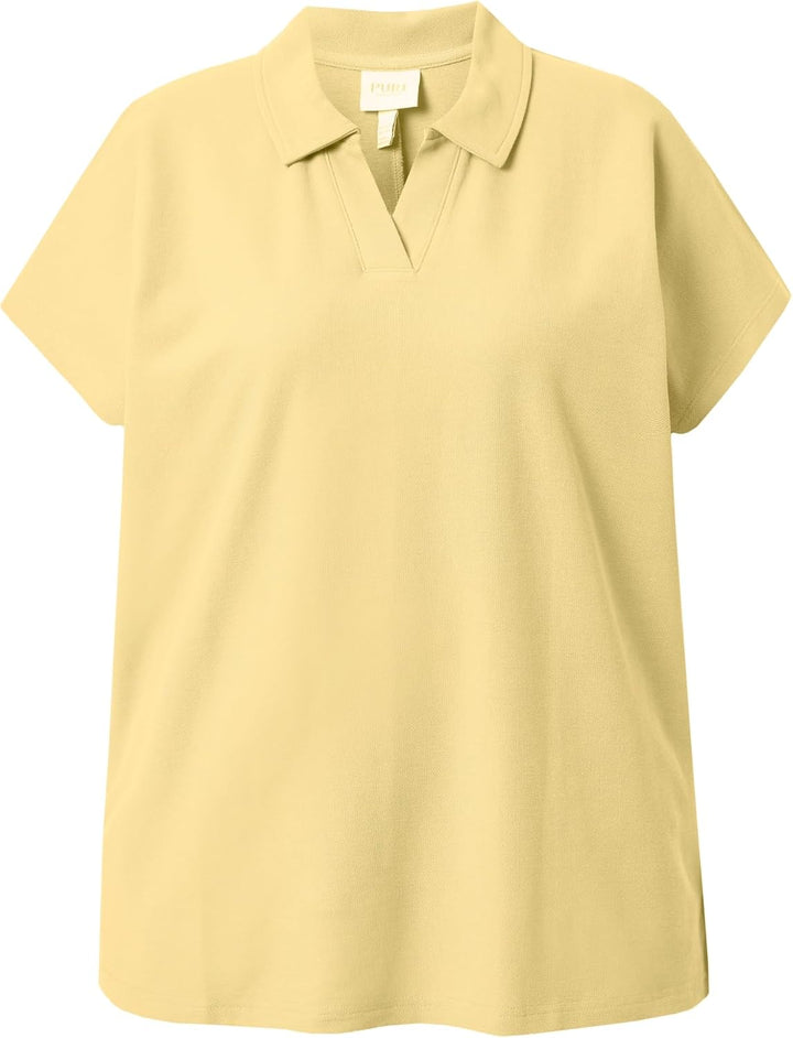 Ulla Popken Damen grosse Grössen Übergrössen Plus Size Poloshirt, Oversized, Polokragen, Halbarm, Bi