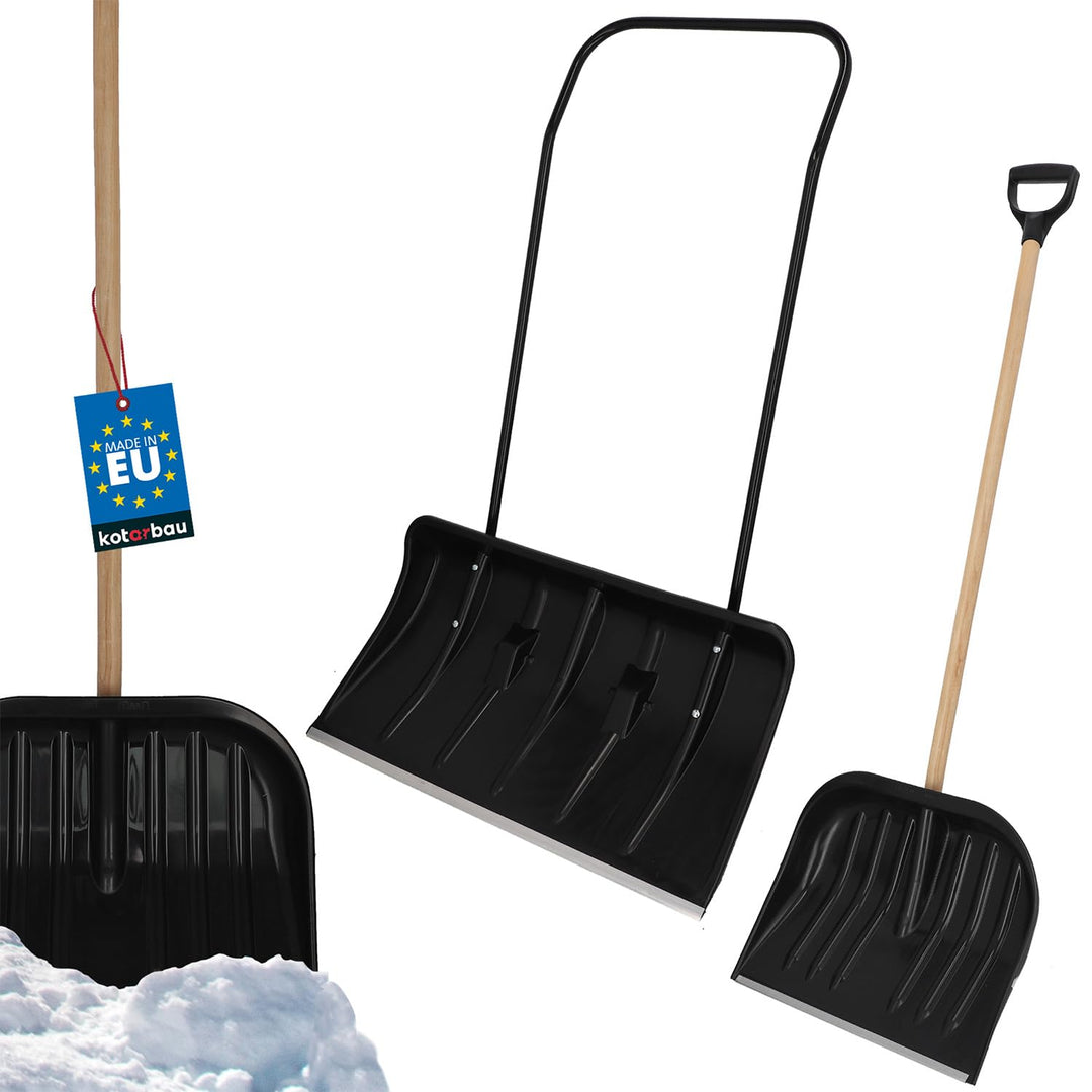KOTARBAU® Satz Schneeschieber 80cm mit Rädern + Schneeschaufel 48 cm, Schneewanne mit Alu-Profilkant
