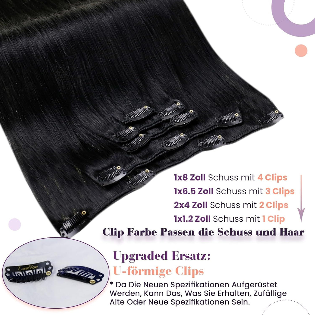LaaVoo Echthaar Extensions Clip Schwarz Remy Clip in Extensions Echthaar 30cm Unsichtbar 5Pcs 70g Sc