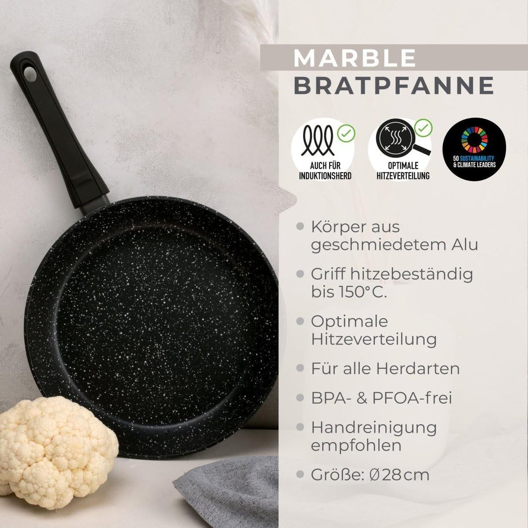 Fackelmann Bratpfanne Marble 28 cm, Antihaft-Pfanne aus 90% recyceltem Aluminium mit ergonomischem K