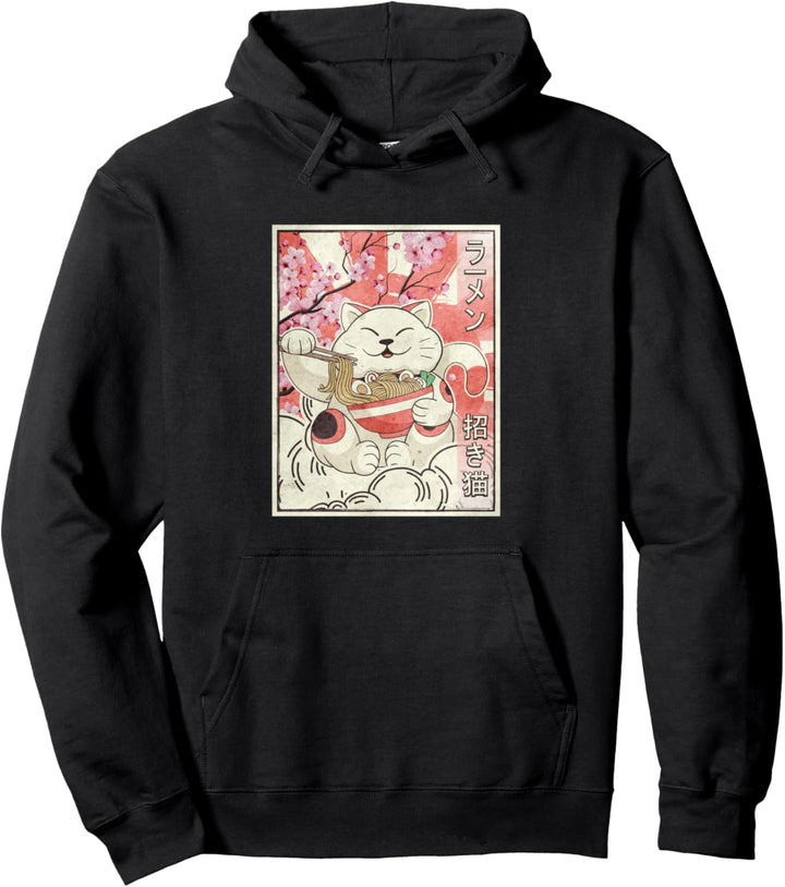 Maneki Neko Katzen-Ramen-Nudeln, japanisch, ästhetisch, Vintage Pullover Hoodie