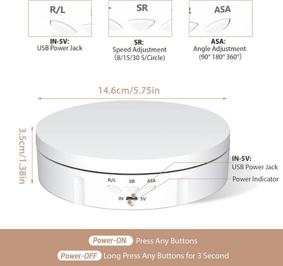 Drehteller elektrisch, 10KG 14,6 cm elektrischer 360-Grad-Drehteller für die Fotografie, mit Akku, 3