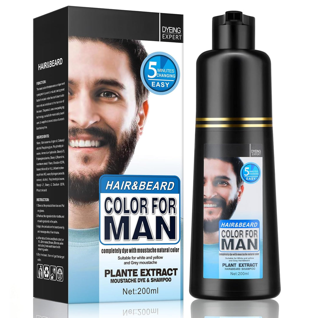 Schnurrbart und Bart Schwarz Farbstoff For Men,Graue Haare an Bart und Schläfen abdecken,Schnelle An