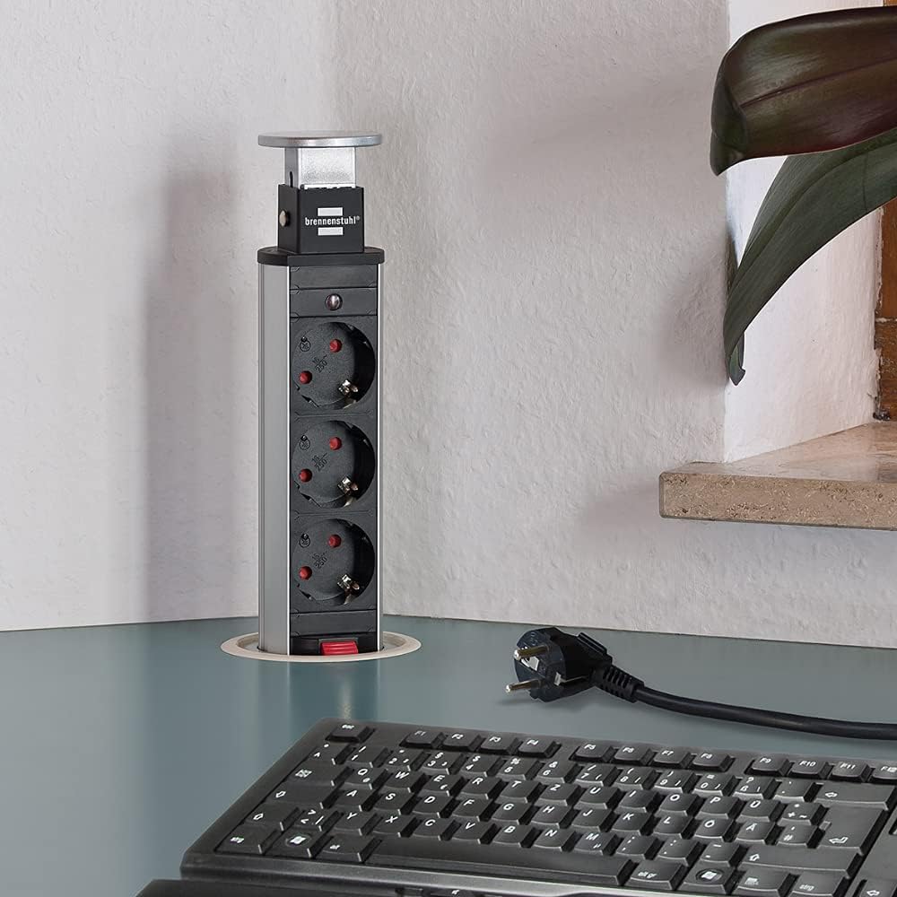 Brennenstuhl 1396201013 Steckdoseneinheit Tower Power, 3-Fach, USB 3 PRISES 2M- 2xUSB Anthrazit, 3 P