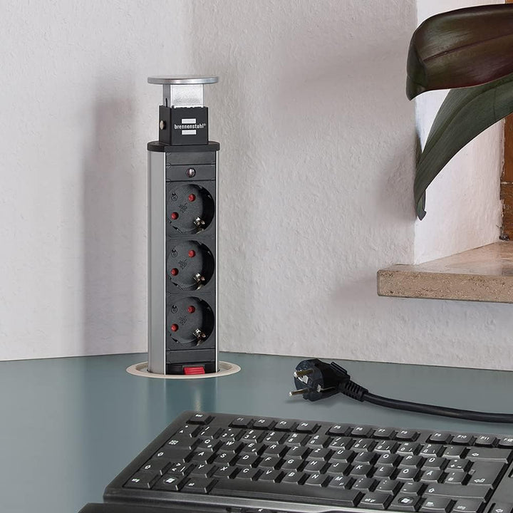 Brennenstuhl 1396201013 Steckdoseneinheit Tower Power, 3-Fach, USB 3 PRISES 2M- 2xUSB Anthrazit, 3 P