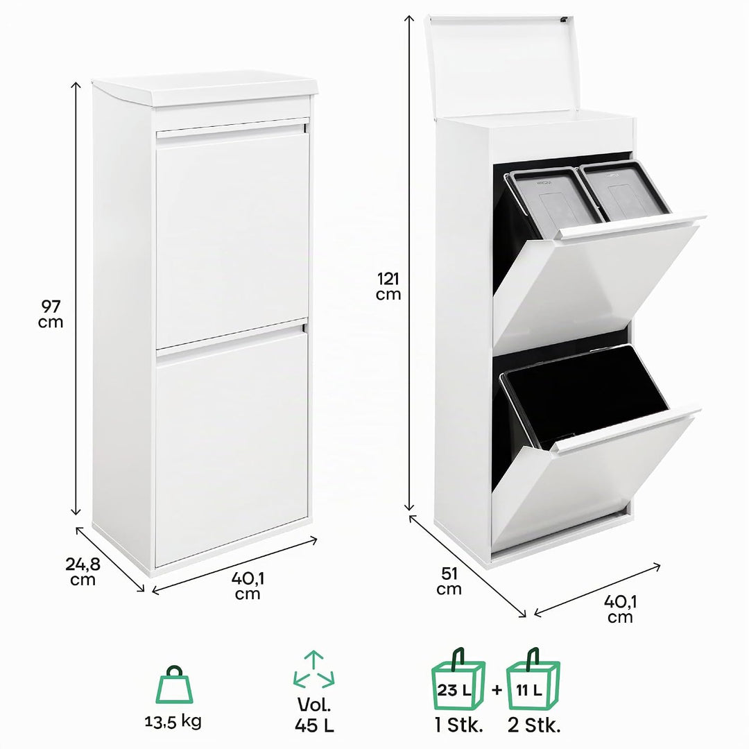 ARREGUI Top CR421-B Mülltrennsystem aus Stahl mit Aufbewahrungsbox mit Deckel | 3 Fächer Mülleimer f