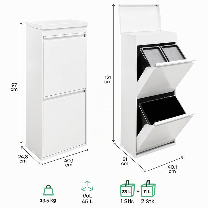 ARREGUI Top CR421-B Mülltrennsystem aus Stahl mit Aufbewahrungsbox mit Deckel | 3 Fächer Mülleimer f