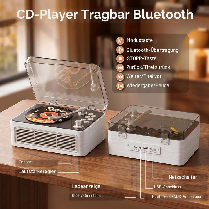 Gueray Tragbarer CD Player Bluetooth CD-Player mit Lautsprecher &amp; Radio &amp; Fernbedienung Unterstützt